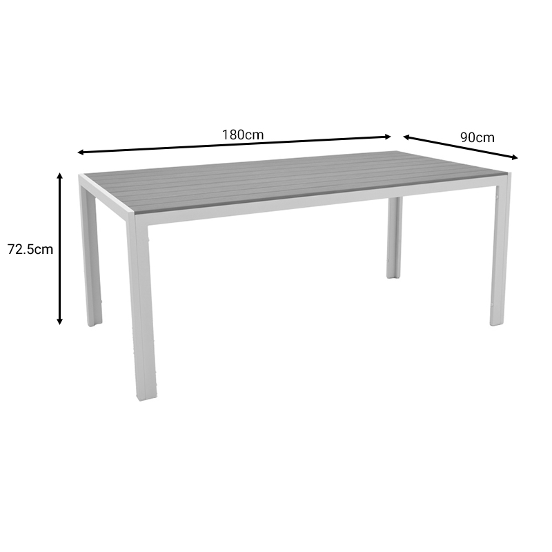 Tavolinë ngrënie Nares-Moritz A set prej 7 pakoworld alumini dhe kompensatë e bardhë-gri në një nuancë natyrale 180x90x72.5cm