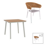 Set tavoline ngrënieje Synergy-Raven 3 copë pakoworld alumini i bardhë dhe kompensatë në ngjyrë natyrale 80x80x74cm