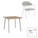 Set tavoline ngrënieje Synergy-Pino me 3 copë pakoworld, alumin i bardhë dhe kompensatë në ngjyrë natyrale 80x80x74cm