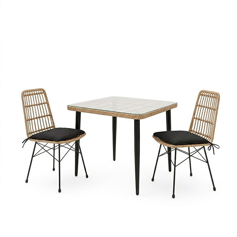 Set tavoline ngrënieje Naoki U prej 3 pakoworld rattan pe në nuancë natyrale dhe metal të zi 80x80x78cm