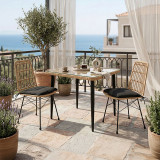 Set tavoline ngrënieje Naoki U prej 3 pakoworld rattan pe në nuancë natyrale dhe metal të zi 80x80x78cm