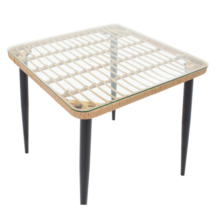 Set tavoline ngrënieje Naoki U prej 3 pakoworld rattan pe në nuancë natyrale dhe metal të zi 80x80x78cm