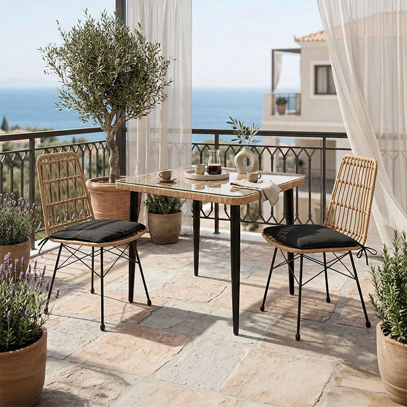 Set tavoline ngrënieje Naoki U prej 3 pakoworld rattan pe në nuancë natyrale dhe metal të zi 80x80x78cm