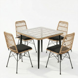 Set tavoline ngrënieje Naoki U prej 5 pakoworld rattan pe në nuancë natyrale dhe metal të zi 80x80x78cm