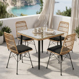Set tavoline ngrënieje Naoki U prej 5 pakoworld rattan pe në nuancë natyrale dhe metal të zi 80x80x78cm