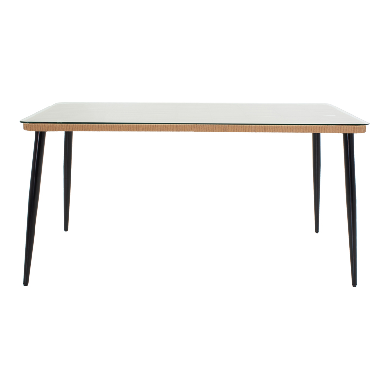 Set tavoline ngrënie Naoki U me 5 pakoworld rattan pe në nuancë natyrale dhe metal i zi 160x90x78cm