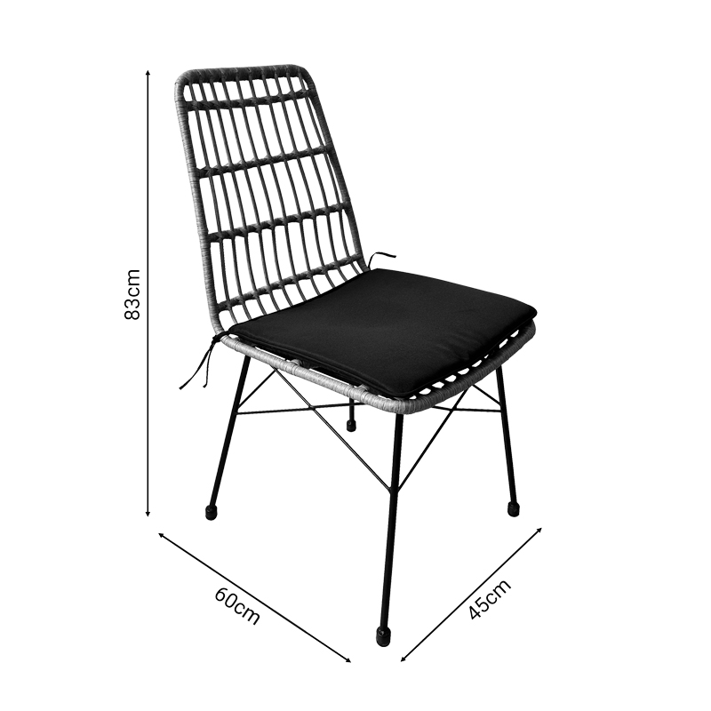 Set tavoline ngrënie Naoki U me 5 pakoworld rattan pe në nuancë natyrale dhe metal i zi 160x90x78cm