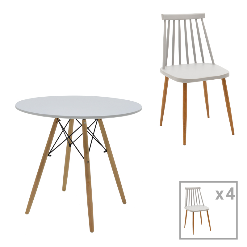 Set tavoline ngrënieje Aurora-Julita pakoworld me 5 copë pp-mdf në ngjyrë gri-natyrale D80x73cm