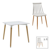 Set tavoline ngrënieje Aurora-Natali pakoworld me 5 pjesë pp-mdf në ngjyrë të bardhë-gri-natyrale 80x80x76cm