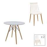 Aurora-Julita pakoworld set tavoline ngrënieje me 3 copë pp-mdf në ngjyrë të bardhë-natyrale D80x73cm