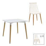 Set ngrënieje me karrige Aurora të bardha dhe tavolinë Natali të bardhë 80x80x76cm Set prej 5 copësh
