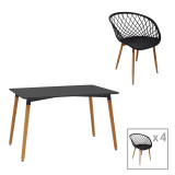 Set tavoline ngrënieje Ezra-Natali pakoworld prej 5 pp-mdf në ngjyrë të zezë-natyrale 120x80x76cm