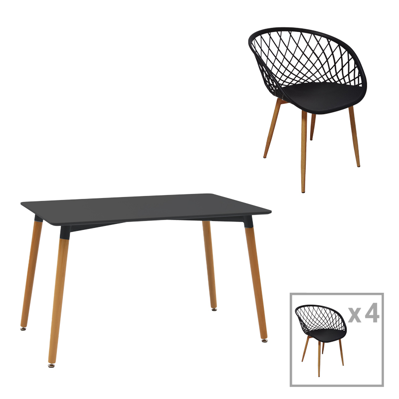 Set tavoline ngrënieje Ezra-Natali pakoworld prej 5 pp-mdf në ngjyrë të zezë-natyrale 120x80x76cm