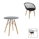 Set tavoline ngrënieje Ezra-Julita pakoworld me 3 pp-mdf në ngjyrë të zezë-natyrale D60x73cm