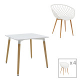 Ezra-Natali pakoworld set tavoline ngrënieje me 5 copë pp-mdf në ngjyrë të bardhë-natyrale 80x80x76cm