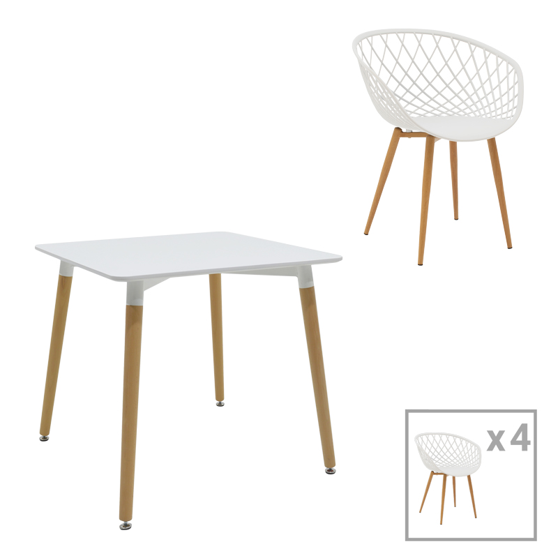 Ezra-Natali pakoworld set tavoline ngrënieje me 5 copë pp-mdf në ngjyrë të bardhë-natyrale 80x80x76cm