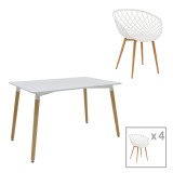 Set tavoline ngrënieje Ezra-Natali pakoworld prej 5 pp-mdf në ngjyrë të bardhë-natyrale 120x80x76cm