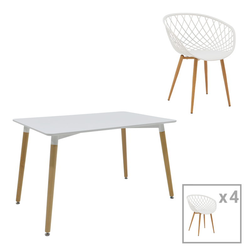 Set tavoline ngrënieje Ezra-Natali pakoworld prej 5 pp-mdf në ngjyrë të bardhë-natyrale 120x80x76cm