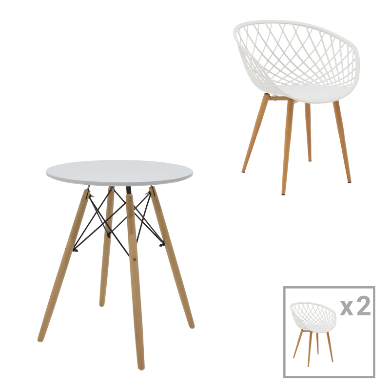 Set tavoline ngrënieje Ezra-Julita pakoworld me 3 pp-mdf në ngjyrë të bardhë-natyrale D60x73cm