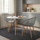 Set tavoline ngrënieje Ezra-Julita pakoworld me 3 pp-mdf në ngjyrë gri/e bardhë-natyrale D80x73cm