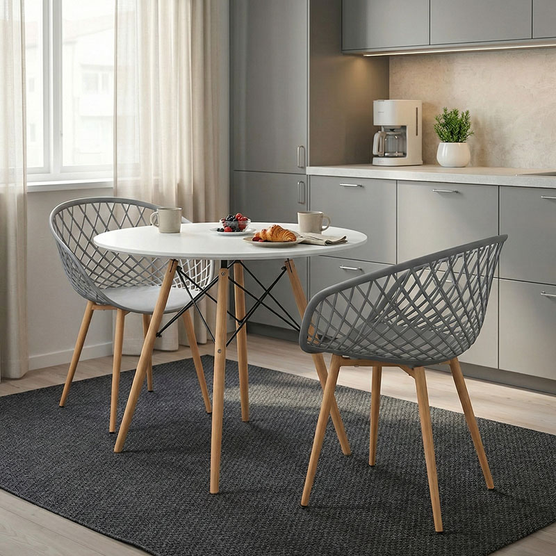 Set tavoline ngrënieje Ezra-Julita pakoworld me 3 pp-mdf në ngjyrë gri/e bardhë-natyrale D80x73cm