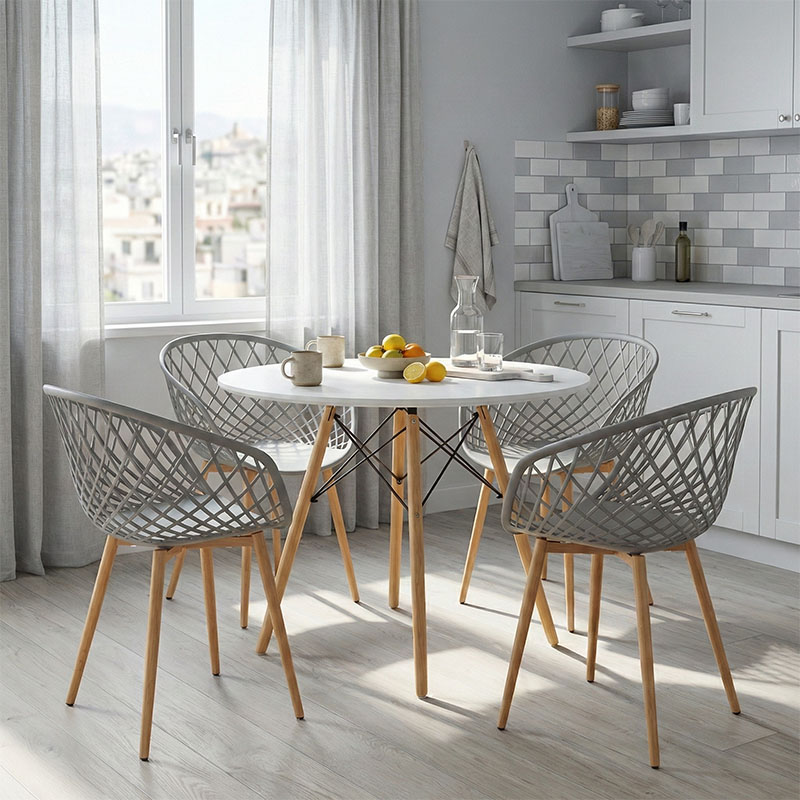 Set tavoline ngrënieje Ezra-Julita pakoworld me 5 pp-mdf në ngjyrë gri/e bardhë-natyrale D80x73cm