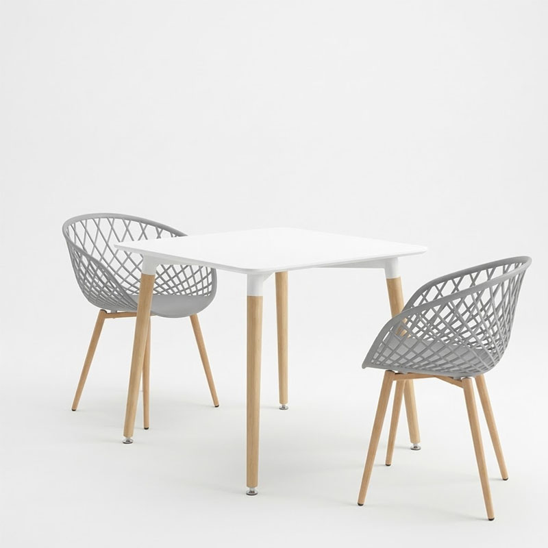 Set tavoline ngrënieje Ezra-Natali pakoworld me 3 copë pp-mdf në ngjyrë gri-bardhë me këmbë natyrale 80x80x76cm