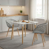 Set tavoline ngrënieje Ezra-Natali pakoworld me 3 copë pp-mdf në ngjyrë gri-bardhë me këmbë natyrale 80x80x76cm