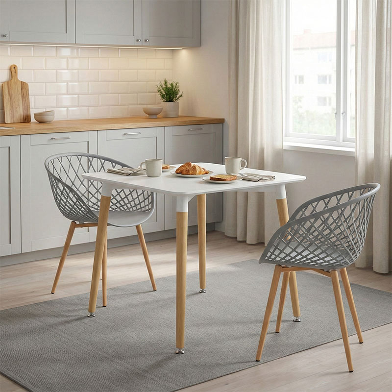 Set tavoline ngrënieje Ezra-Natali pakoworld me 3 copë pp-mdf në ngjyrë gri-bardhë me këmbë natyrale 80x80x76cm