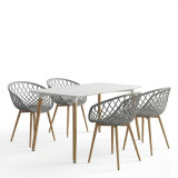 Set tavoline ngrënieje Ezra-Natali pakoworld 5 copë pp-mdf në ngjyrë gri-bardhë me këmbë natyrale 120x80x76cm