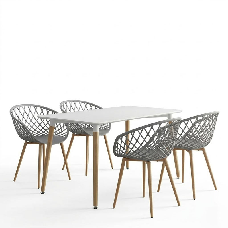 Set tavoline ngrënieje Ezra-Natali pakoworld 5 copë pp-mdf në ngjyrë gri-bardhë me këmbë natyrale 120x80x76cm