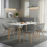 Set tavoline ngrënieje Ezra-Natali pakoworld 5 copë pp-mdf në ngjyrë gri-bardhë me këmbë natyrale 120x80x76cm