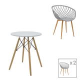 Set tavoline ngrënieje Ezra-Julita pakoworld me 3 copë pp-mdf në ngjyrë gri-bardhë-natyrale D60x73cm