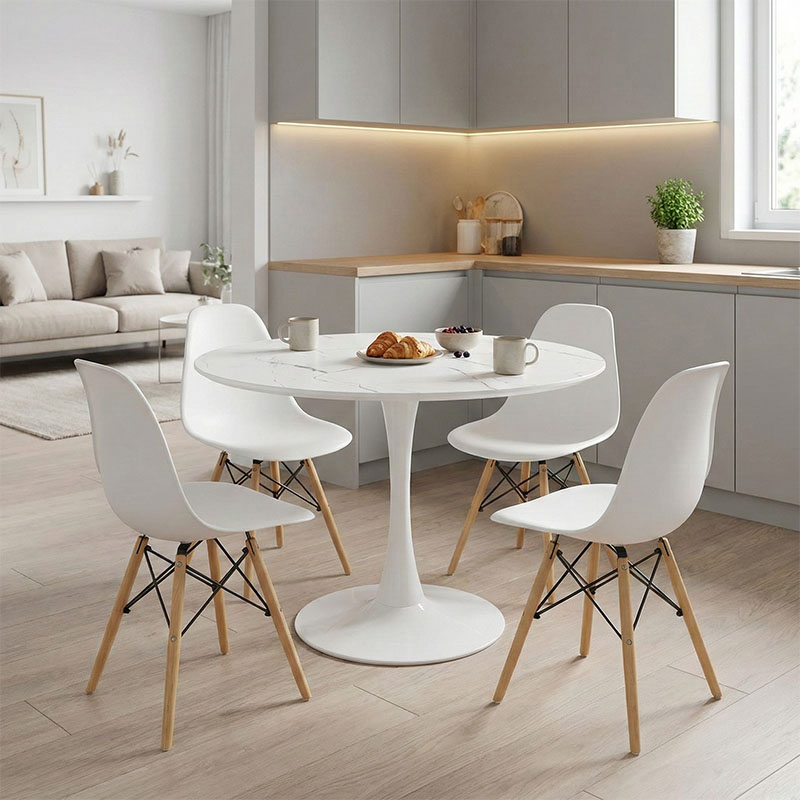 Julita-Balou pakoworld set tavoline ngrënieje me 5 pjesë PP-MDF në ngjyrë të bardhë D100x73cm