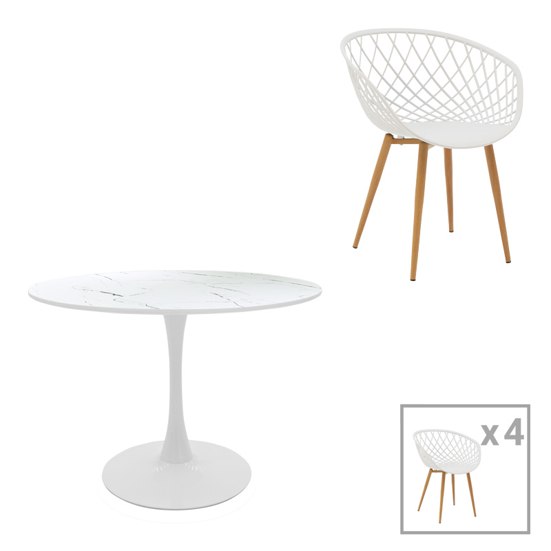 Set tavoline ngrënieje Ezra-Balou pakoworld me 5 copë pp-mdf në ngjyrë të bardhë D100x73cm