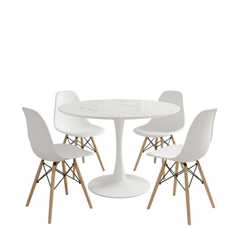 Set tavoline ngrënieje Julita-Balou pakoworld me 5 copë pp-mdf në ngjyrë mermeri të bardhë D120x73cm