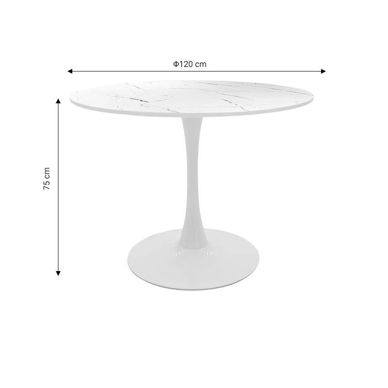 Set tavoline ngrënie Ezra-Balou pakoworld me 5 copë pp-mdf në ngjyrë mermeri të bardhë D120x73cm