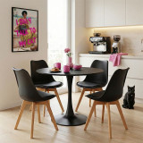 Gaston-Balou pakoworld set tavoline ngrënieje me 5 copë pp-mdf në ngjyrë të zezë-natyrale D120x73cm