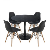 Set tavoline ngrënieje Julita-Balou me 5 copë pakoworld MDF-PP në ngjyrë të zezë-natyrale D120x73cm