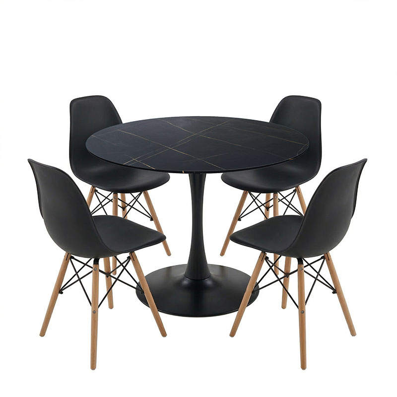 Set tavoline ngrënieje Julita-Balou me 5 copë pakoworld MDF-PP në ngjyrë të zezë-natyrale D120x73cm