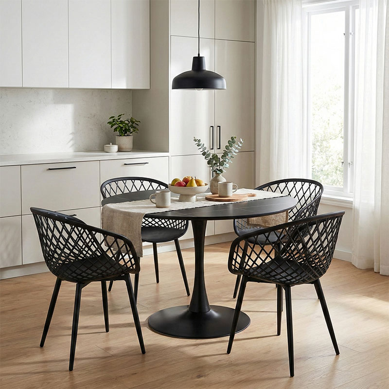 Set tavoline ngrënieje Ezra-Balou pakoworld prej 5 copësh pp-mdf në ngjyrë të zezë D120x73cm
