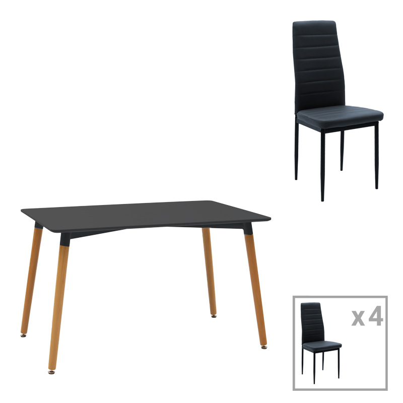 Set tavoline ngrënieje prej 5 copësh Natali-Parker pakoworld mdf në ngjyrë të zezë-natyrale 120x80x76cm