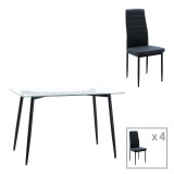 Set tavoline ngrënieje me 5 pjesë Quana-Parker pakoworld xham i tejdukshëm-këmbë me ngjyrë të zezë 120x70x75cm