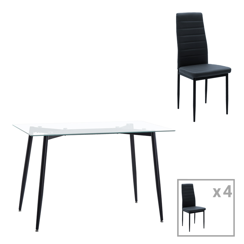 Set tavoline ngrënieje me 5 pjesë Quana-Parker pakoworld xham i tejdukshëm-këmbë me ngjyrë të zezë 120x70x75cm