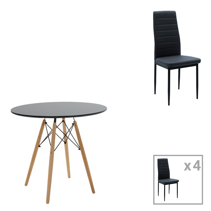 Set tavoline ngrënieje prej 5 copësh Julita-Parker pakoworld MDF në ngjyrë të zezë-natyrale D80x73cm