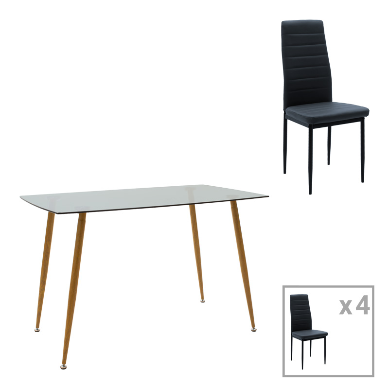 Set tavoline ngrënieje 5 copë Chloe-Parker pakoworld xham në ngjyrë gri të errët-natyrale 120x70x75cm