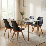 Chloe -Gaston pakoworld set tavoline ngrënieje me 5 pjesë, xham antracit 8mm - këmbë natyrale 120x70x75cm