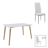 Tavolinë ngrënieje Natali-Parker pakoworld set me 5 copë MDF këmbë të bardha-natyrale 120x80x76cm