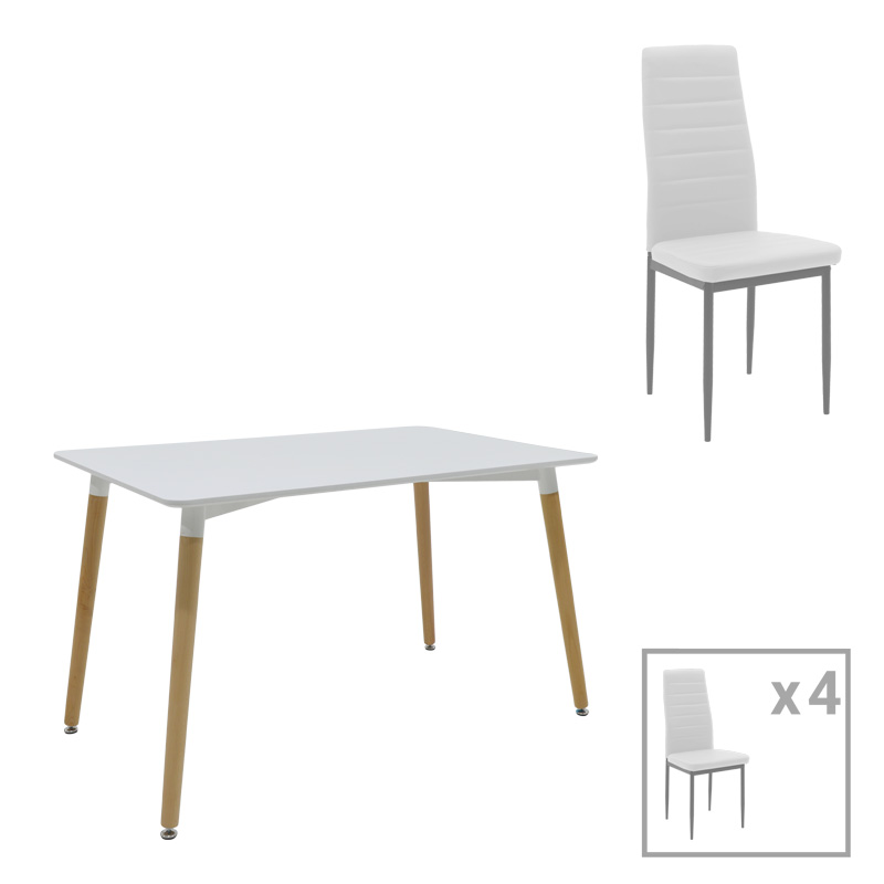 Tavolinë ngrënieje Natali-Parker pakoworld set me 5 copë MDF këmbë të bardha-natyrale 120x80x76cm