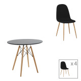 Set tavoline ngrënieje me 5 copë Julita-Bella pakoworld mdf në ngjyrë të zezë-natyrale D80x73cm